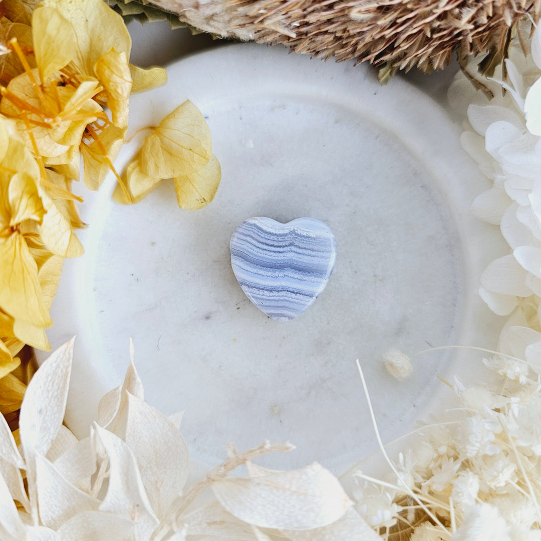 Blue Lace Agate Heart Pendant — Gentle Words