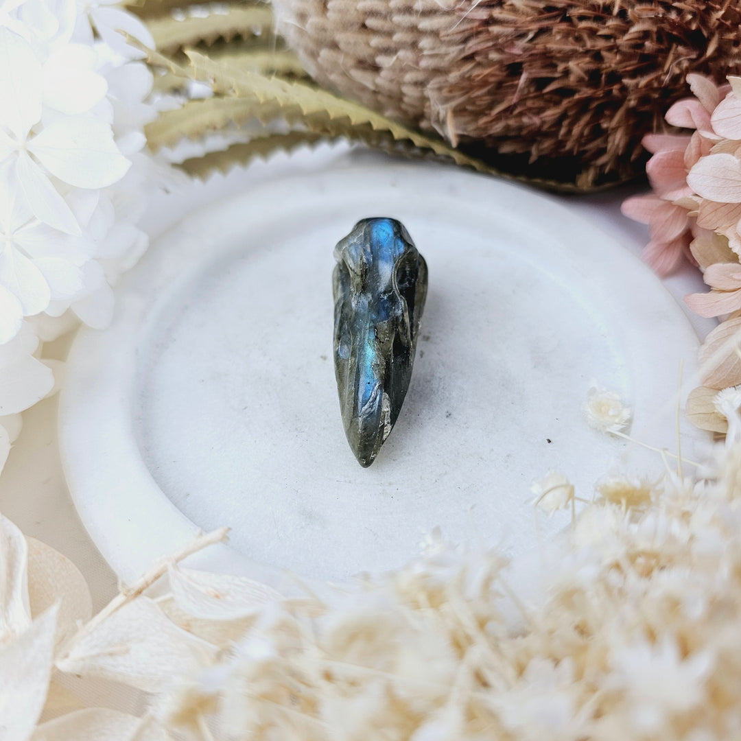 Labradorite Raven Skull Pendant