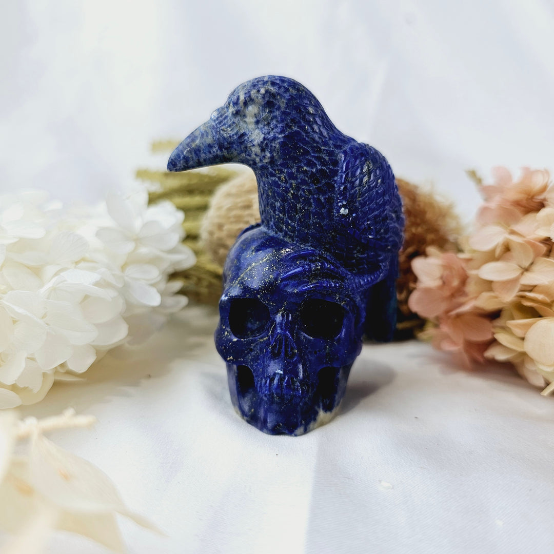 Lapis Lazuli Skull with Raven