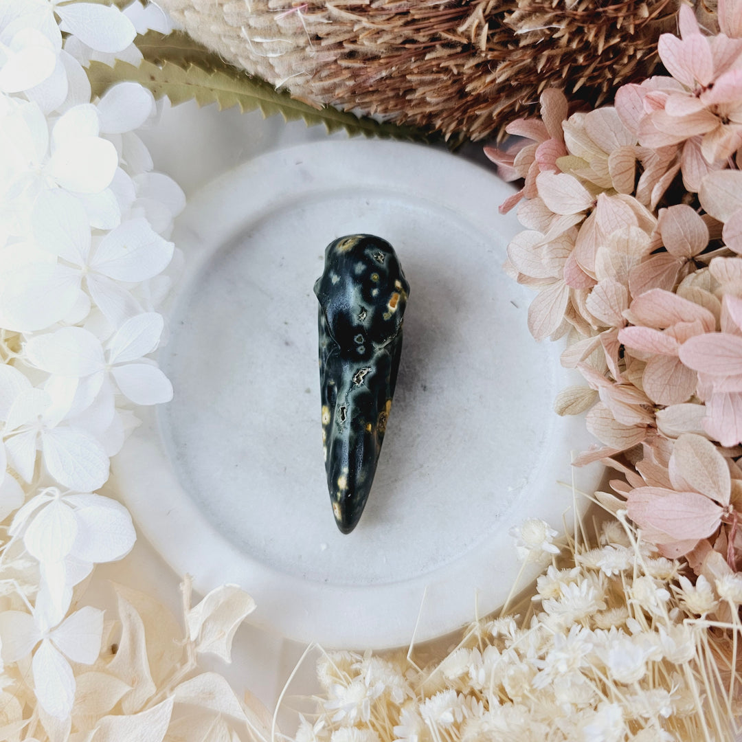 Ocean Jasper Raven Skull Pendant