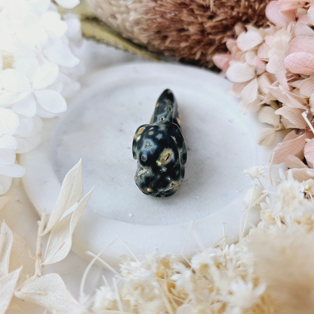 Ocean Jasper Raven Skull Pendant