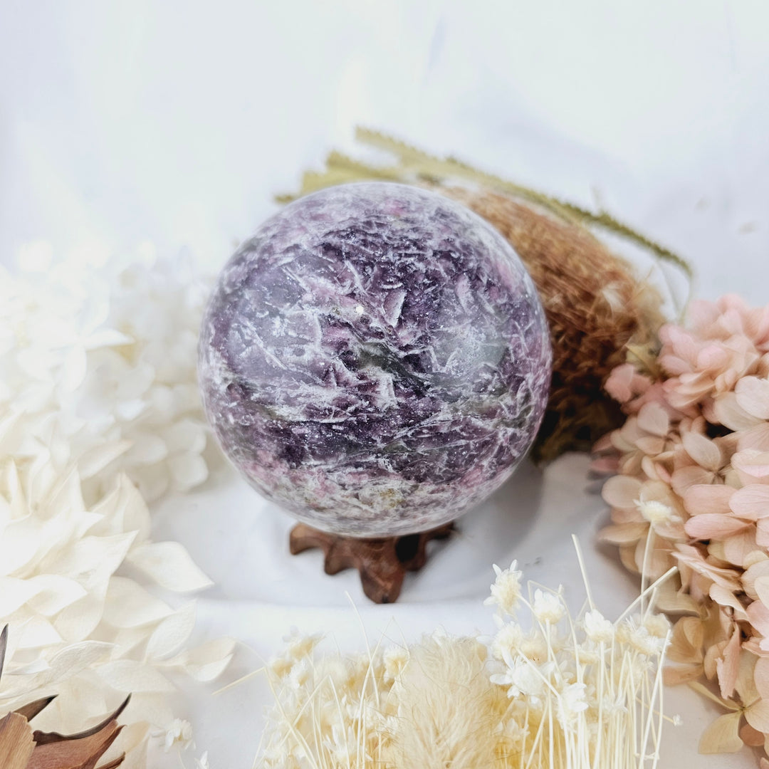 Pink Tourmaline in Lepidolite Sphere