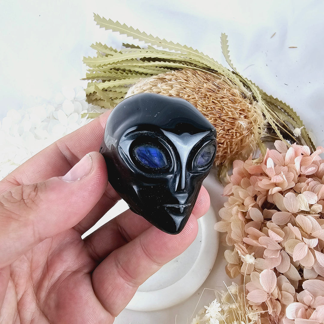 Obsidian Star Being with Labradorite Eyes
