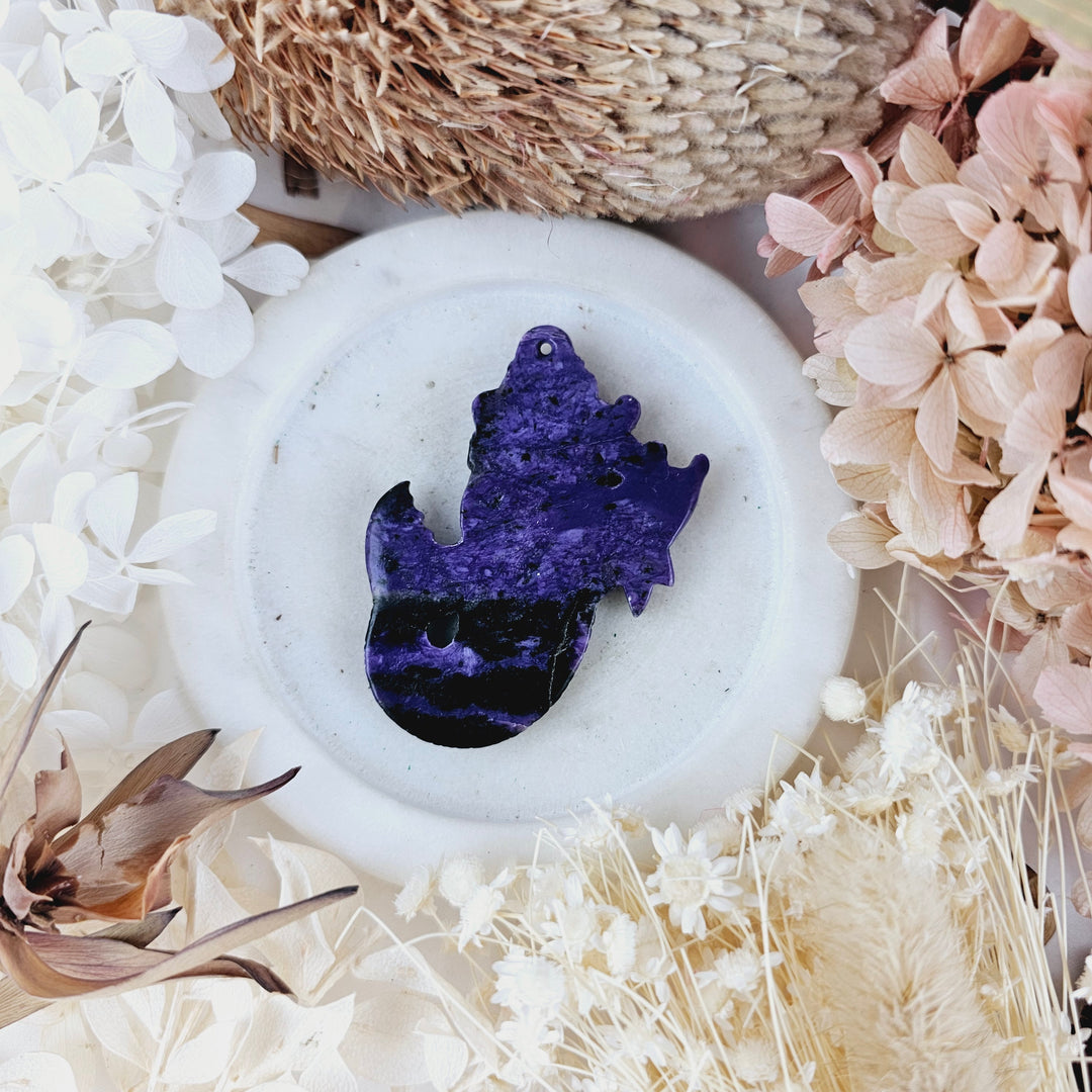 Charoite Mermaid with Dolphin Pendant
