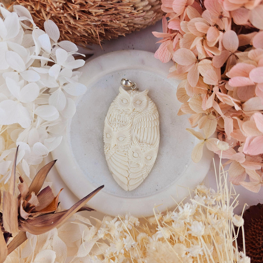 Owl Family Bone Pendant