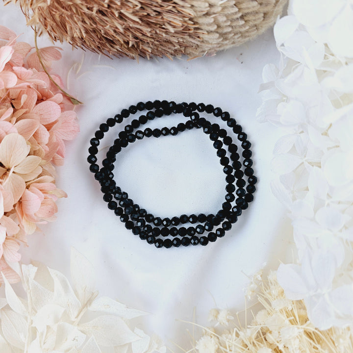 Black Agate Faceted Bracelet - 4mm