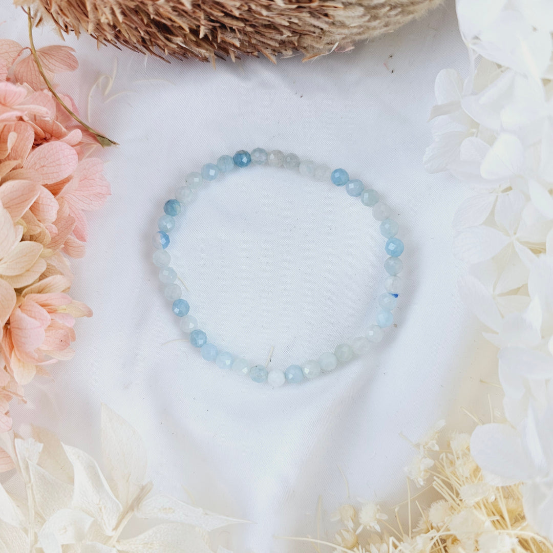 Aquamarine Faceted Bracelet -  4mm