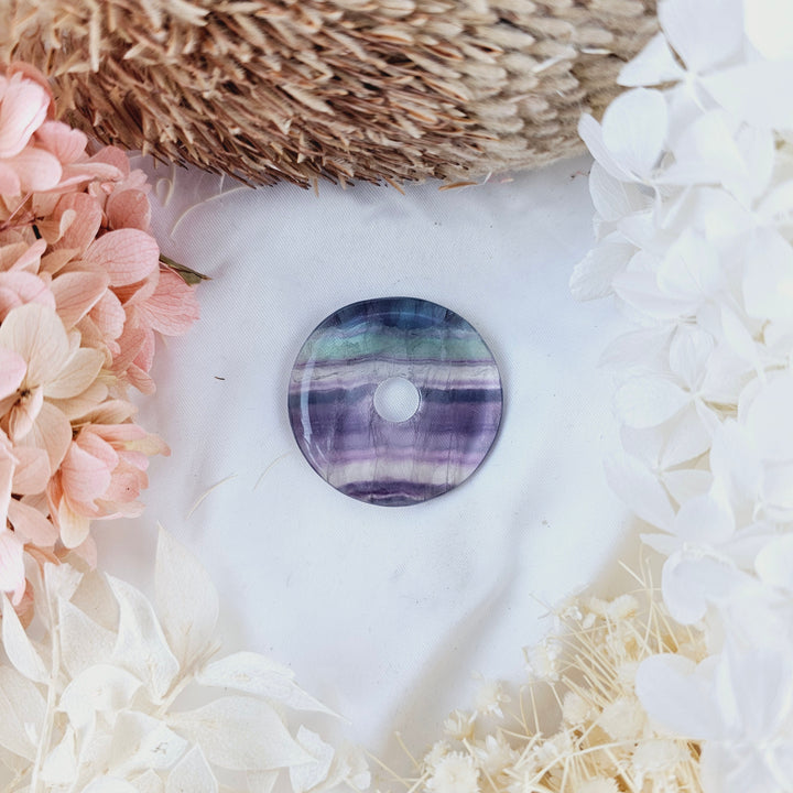 Rainbow Fluorite Donut Pendant