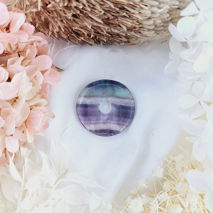 Rainbow Fluorite Donut Pendant