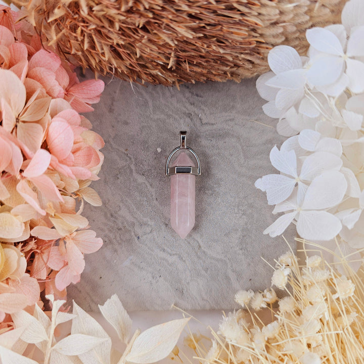 Rose quartz point pendant