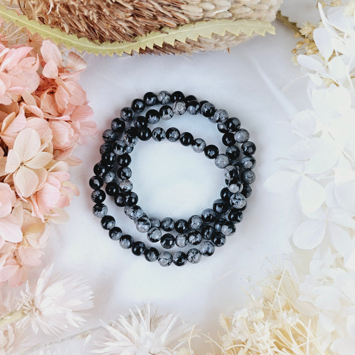 Snowflake Obsidian Bracelet - 6mm #2