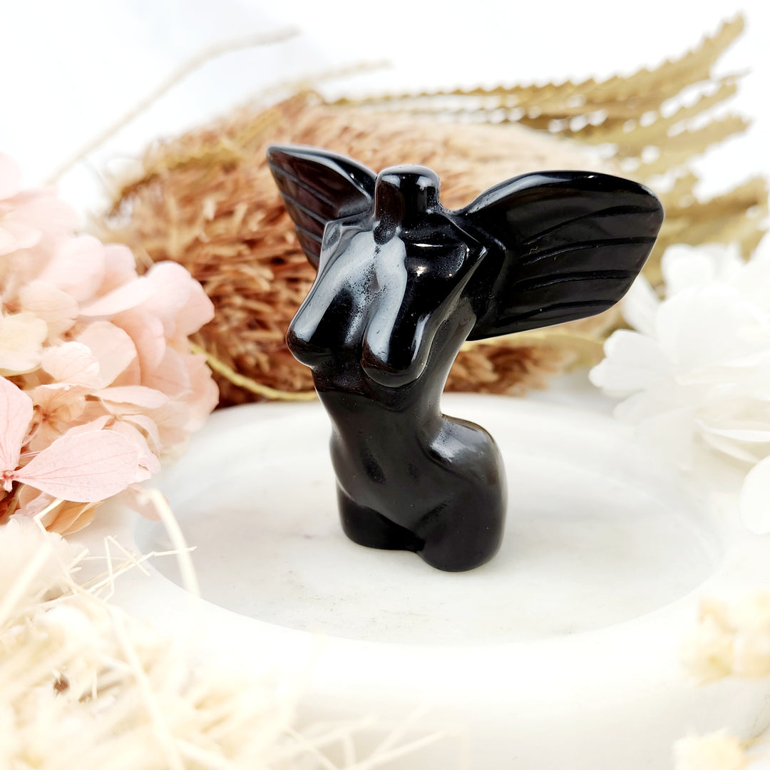 Black Obsidian Goddess with Wings