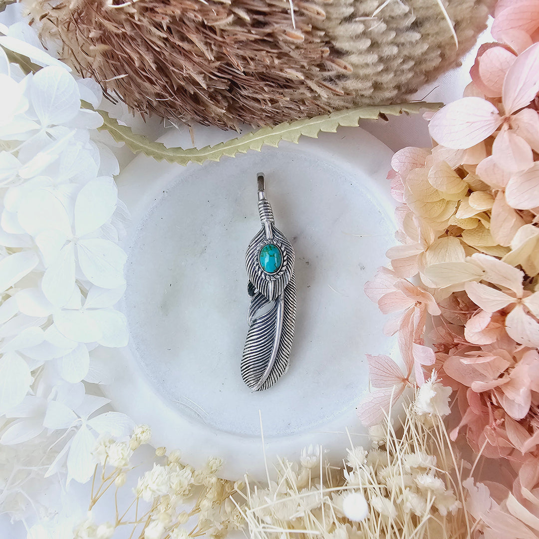 Silver with Turquoise Feather Necklace