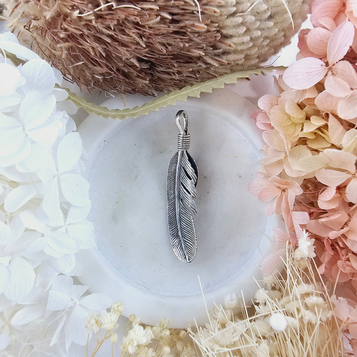 Silver with Turquoise Feather Necklace