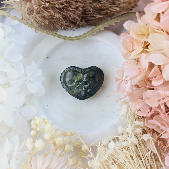 Labradorite Skull Lovers Heart Pendant