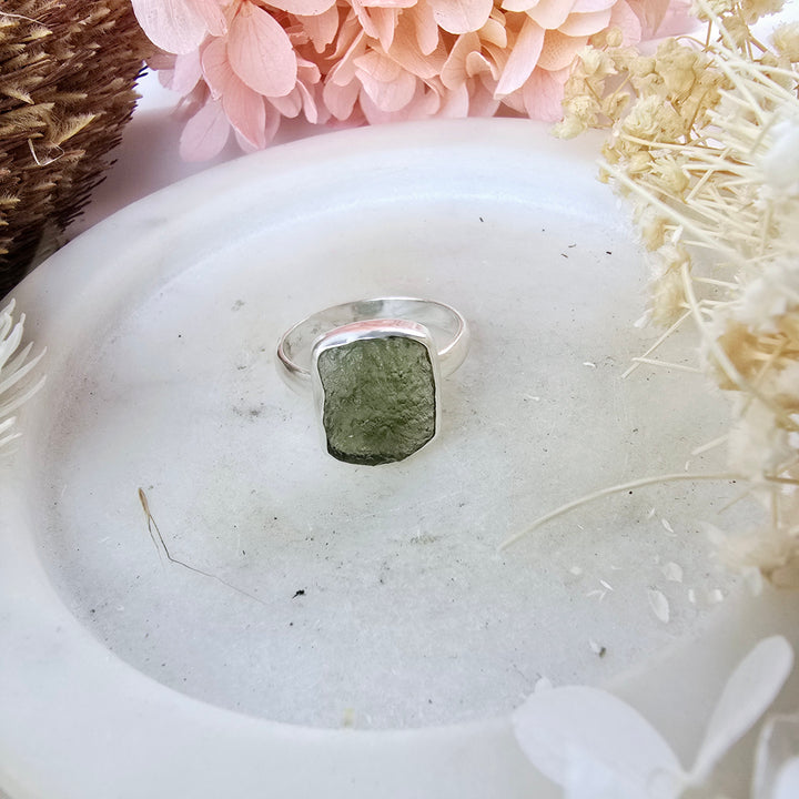Moldavite Silver Ring