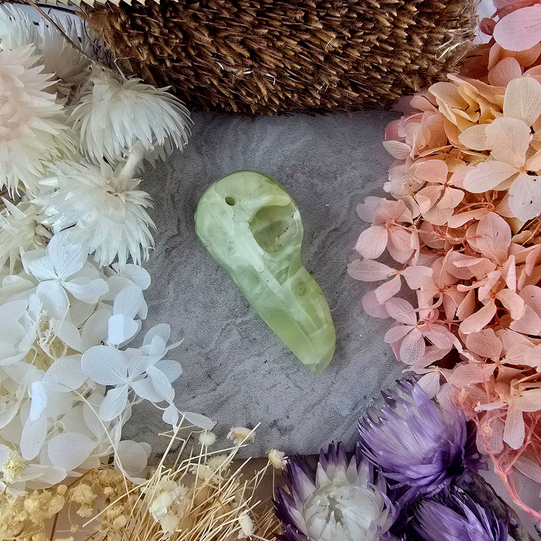 Prehnite Raven Skull Pendant