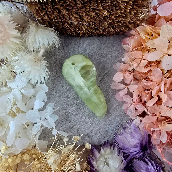 Prehnite Raven Skull Pendant
