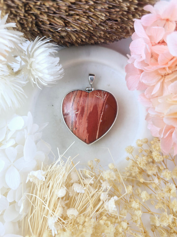 Red Jasper Heart Silver Pendant