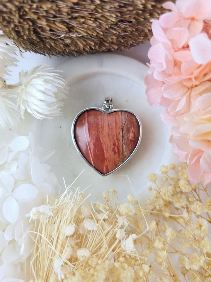 Red Jasper Heart Silver Pendant