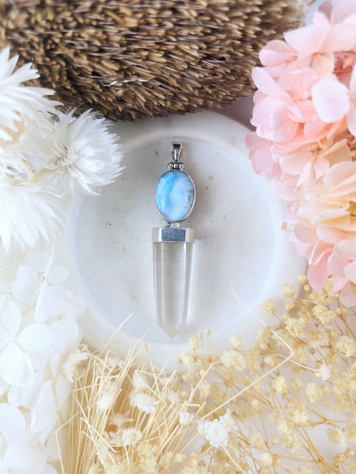 Larimar Clear Quartz Silver Pendant