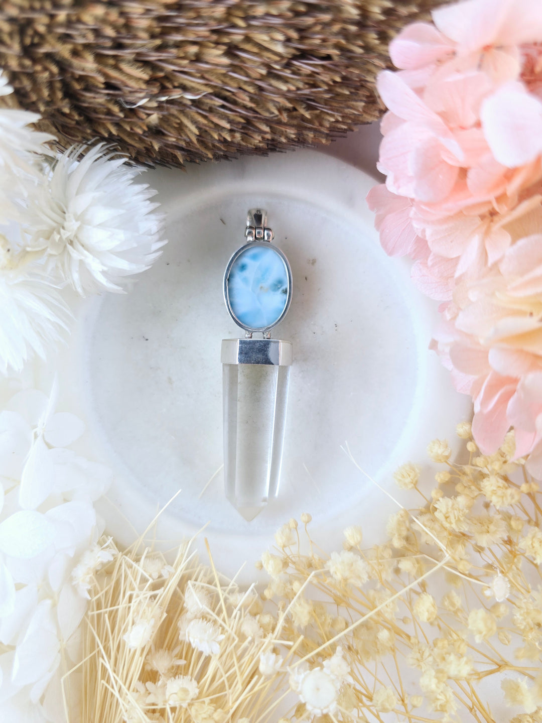 Larimar Clear Quartz Silver Pendant