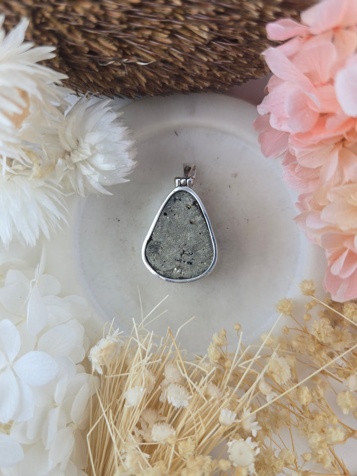 Pyrite Cluster Silver Pendant