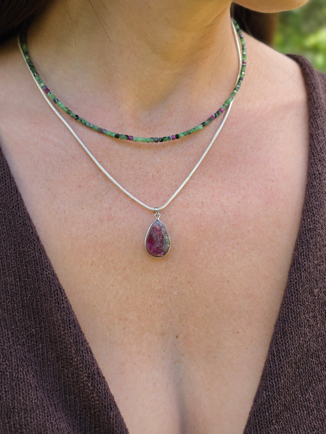 Watermelon Tourmaline Silver Pendant — Tender & Whole