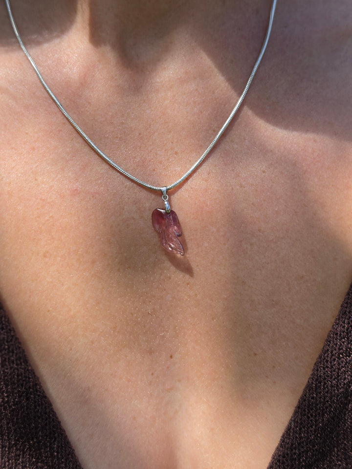 Pink Tourmaline Leaf Silver Pendant — Worthy of Love