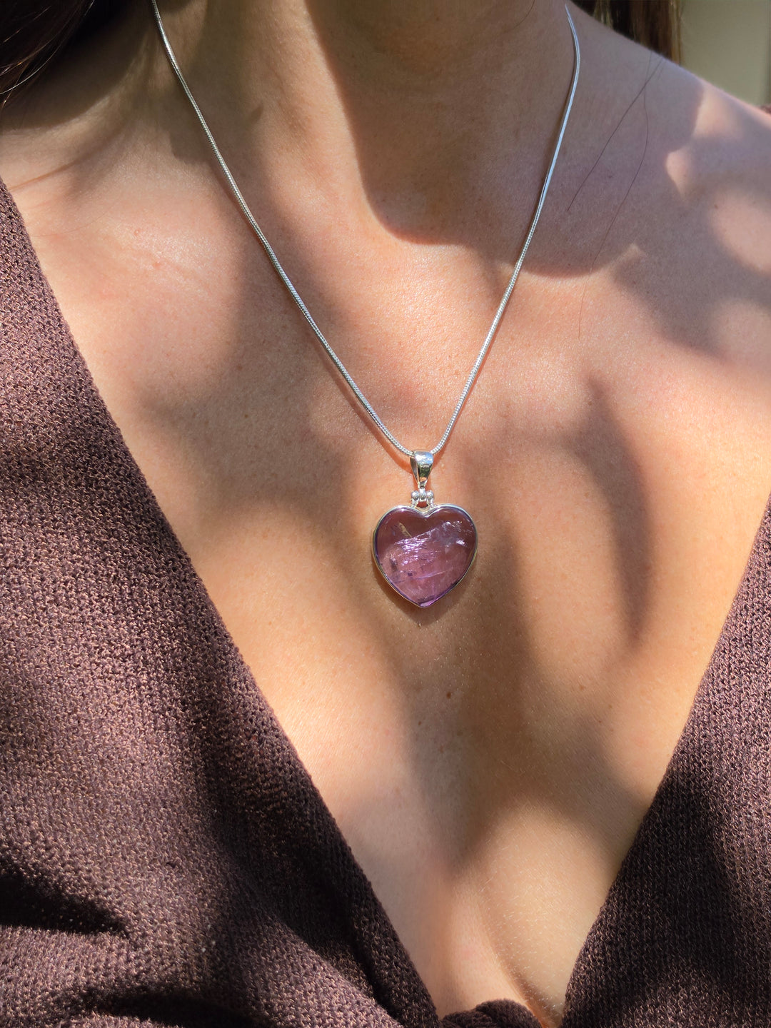 Amethyst Heart Silver Pendant — The Quiet Mind