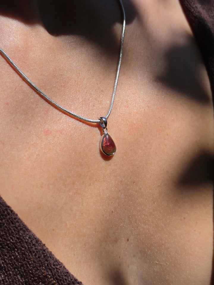 Watermelon Tourmaline Silver Pendant — Tender & Whole