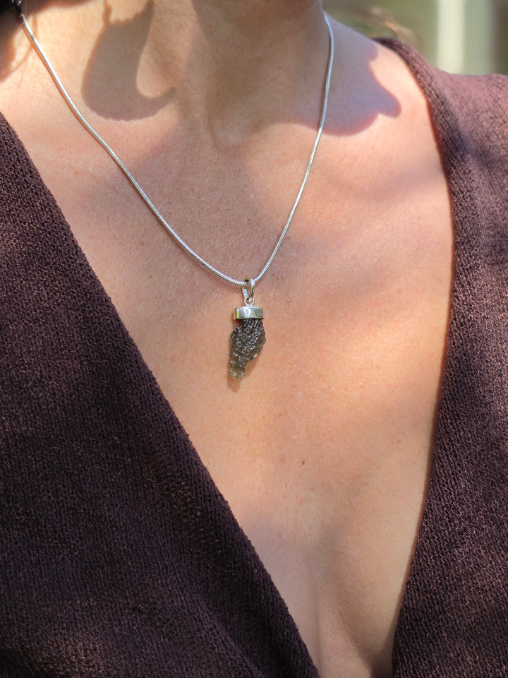 Moldavite Silver Pendant — Manifest & Transform