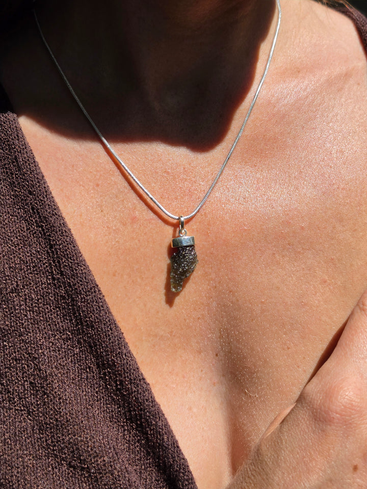Moldavite Silver Pendant — Manifest & Transform