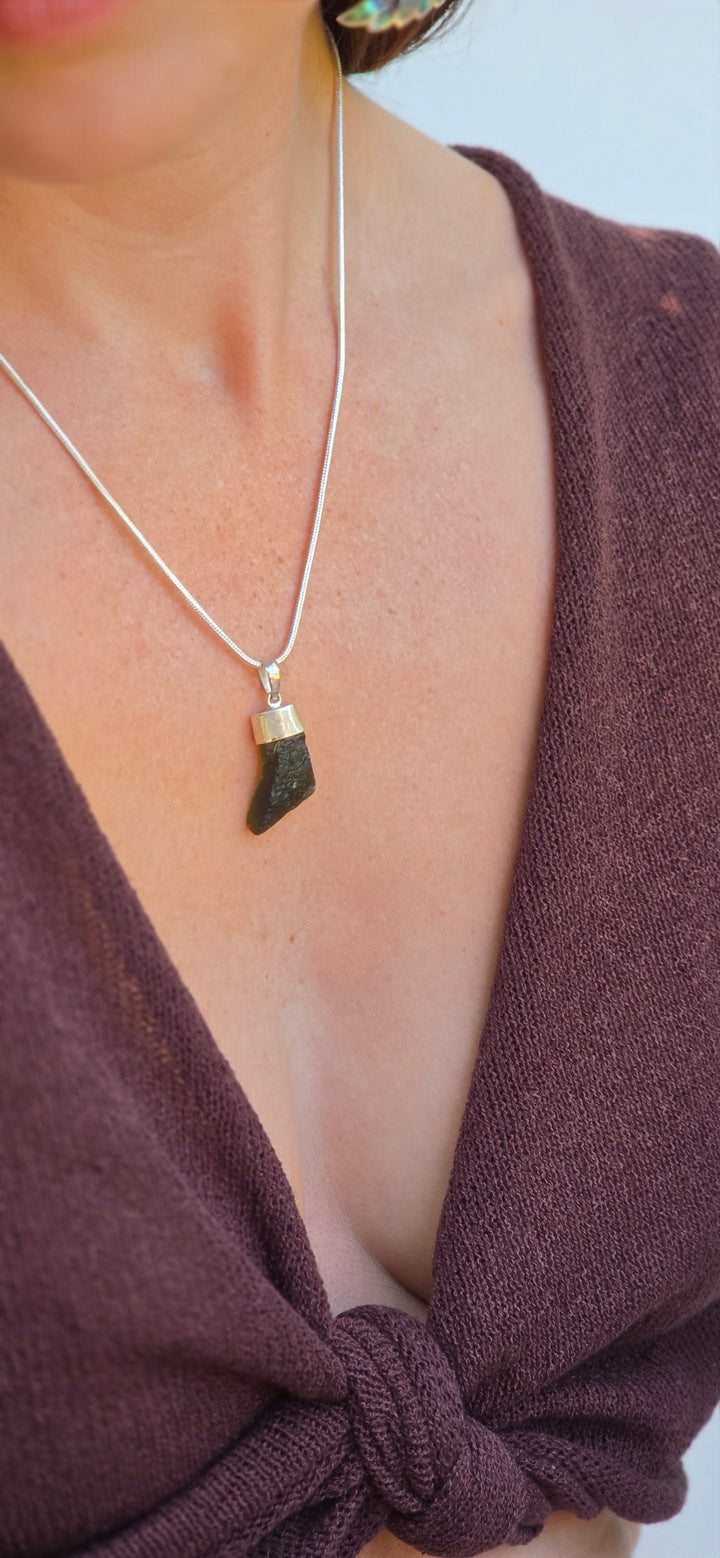 Moldavite Silver Pendant — Manifest & Transform