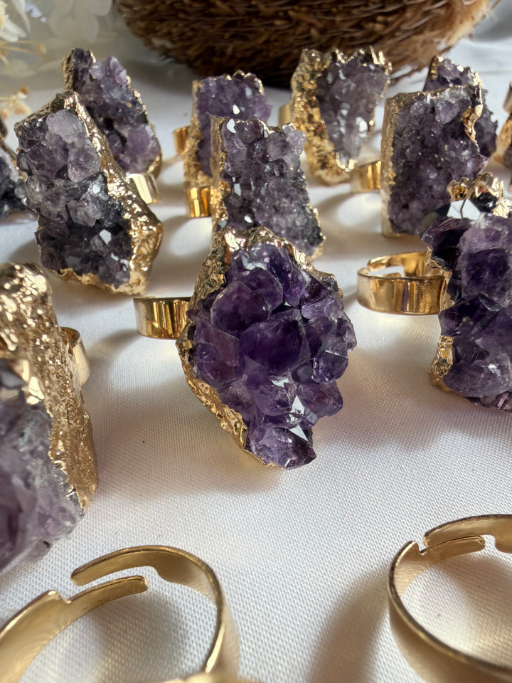 Amethyst Aura Gold Plated Adjustable Ring