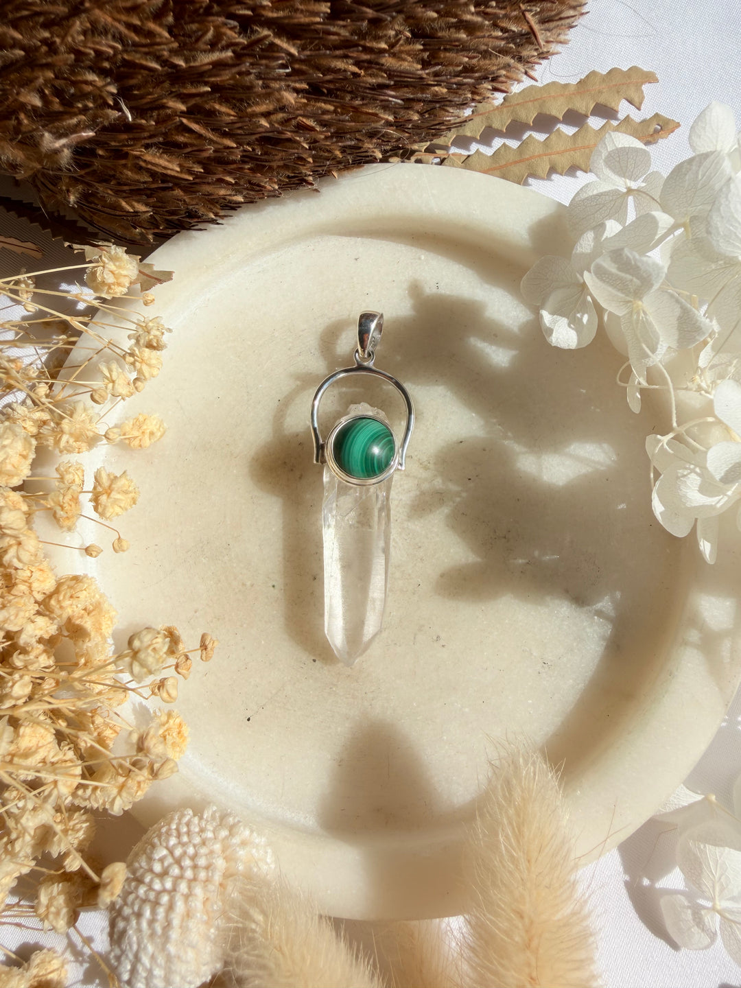 Malachite & Lemurian Silver Pendant - The Light Keepers Wand