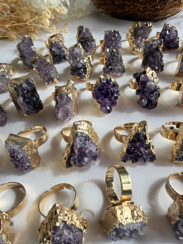Amethyst Aura Gold Plated Adjustable Ring