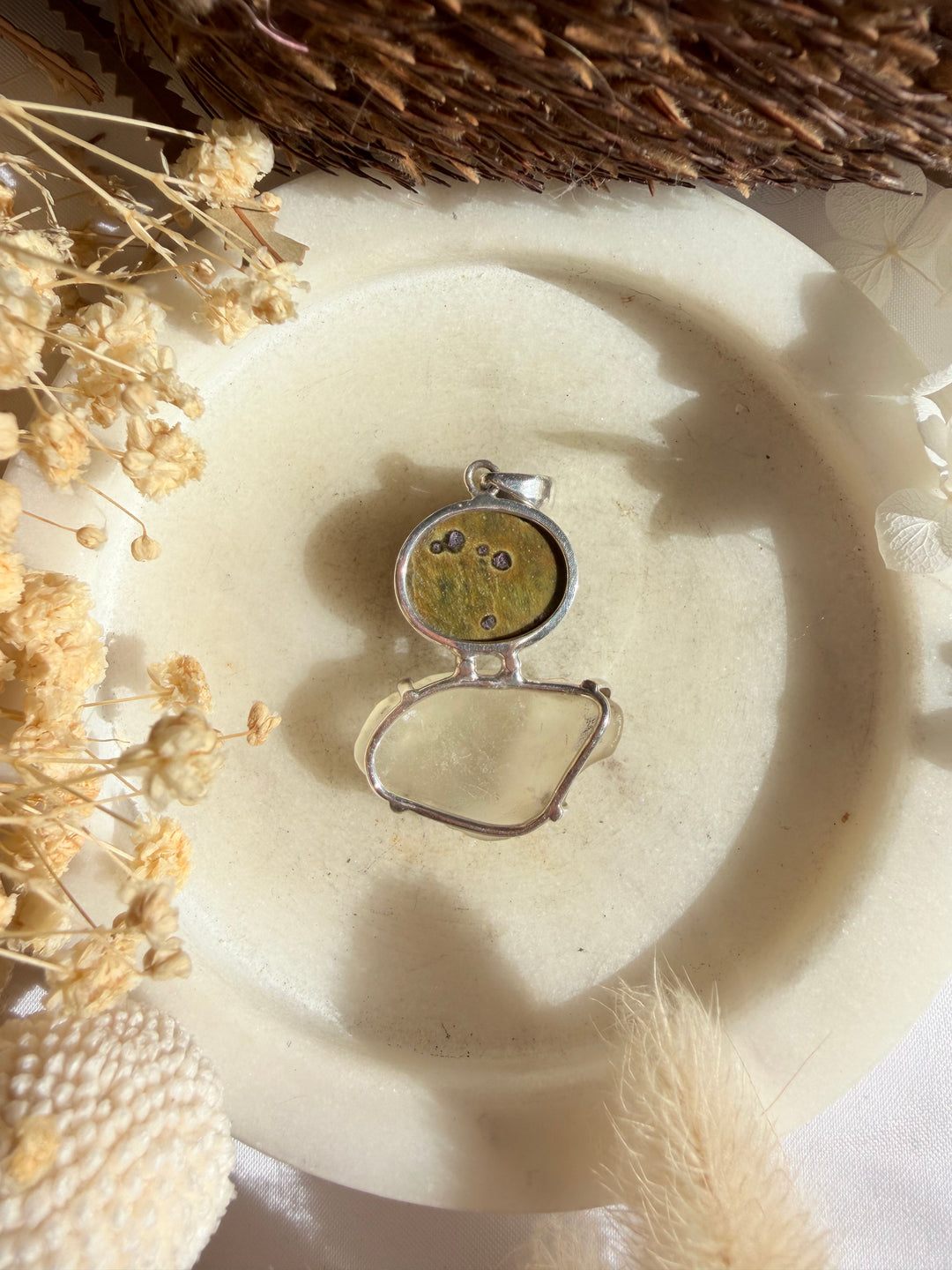 Libyan Desert Glass & Atlantisite Silver Pendant