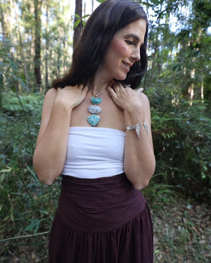 Hemimorphite, White Amethyst & Amazonite Silver Pendant