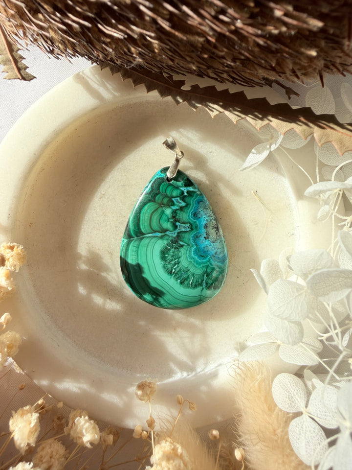 Malachite Chrysocolla Silver Pendant