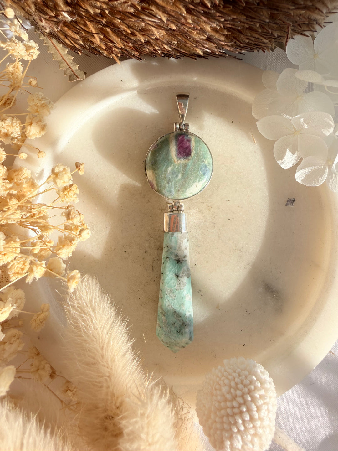Ruby Fuchsite & Amazonite Silver Pendant