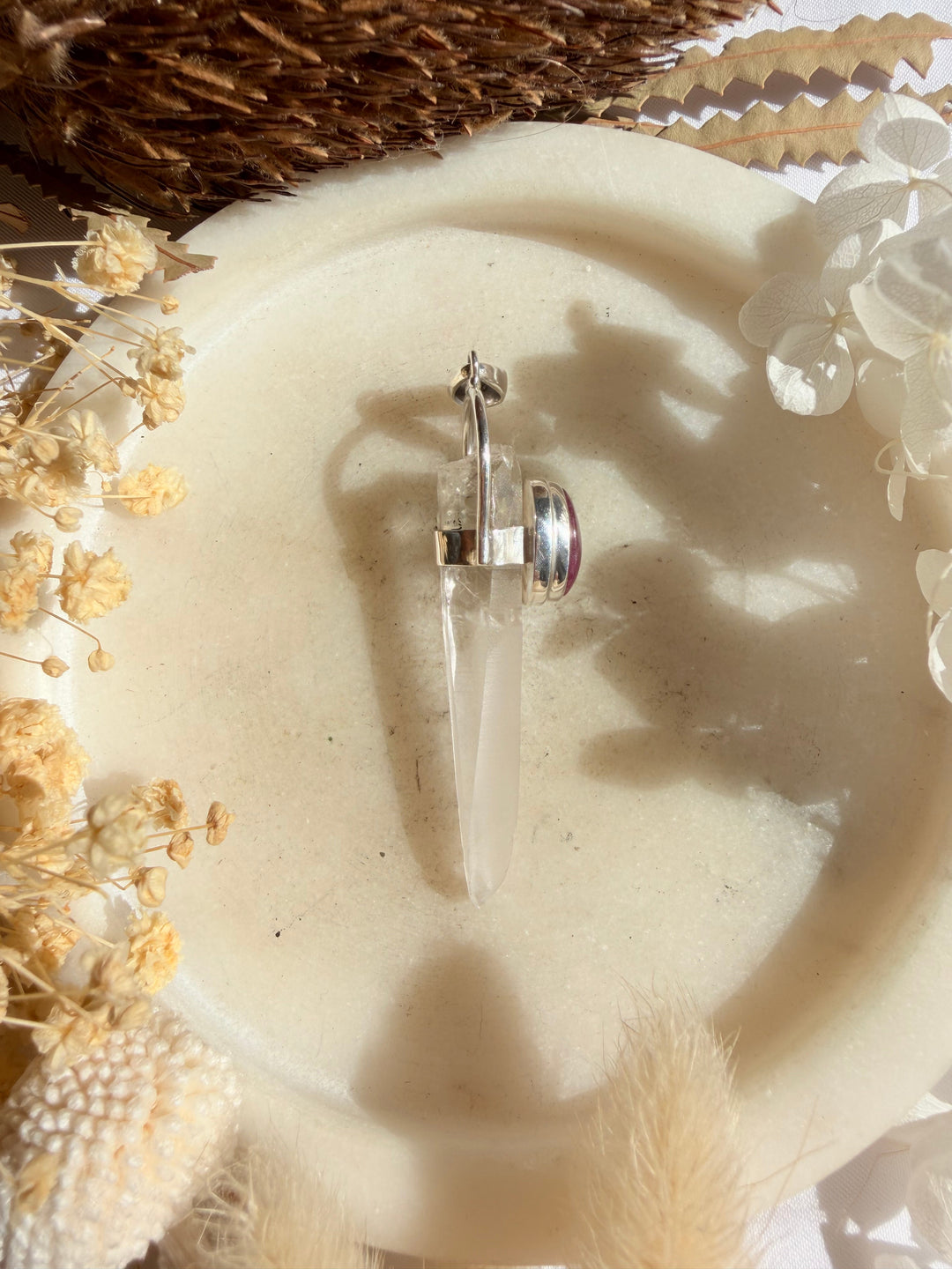 Lemurian Quartz with Ruby Silver Pendant - The Light Keepers Wand