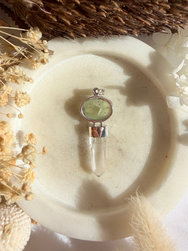 Prehnite & Lemurian Silver Pendant