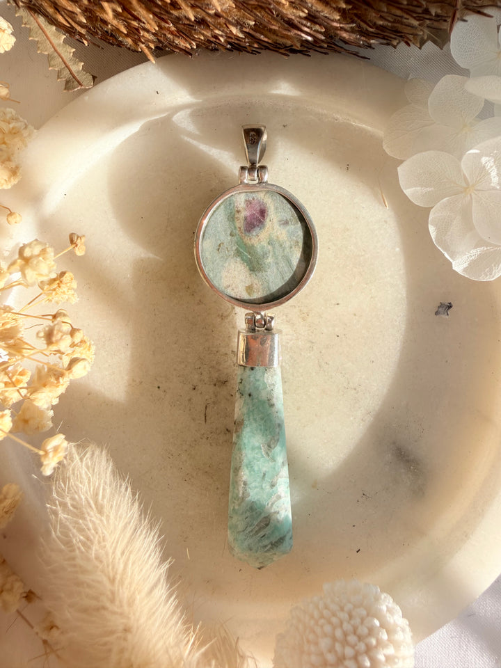 Ruby Fuchsite & Amazonite Silver Pendant