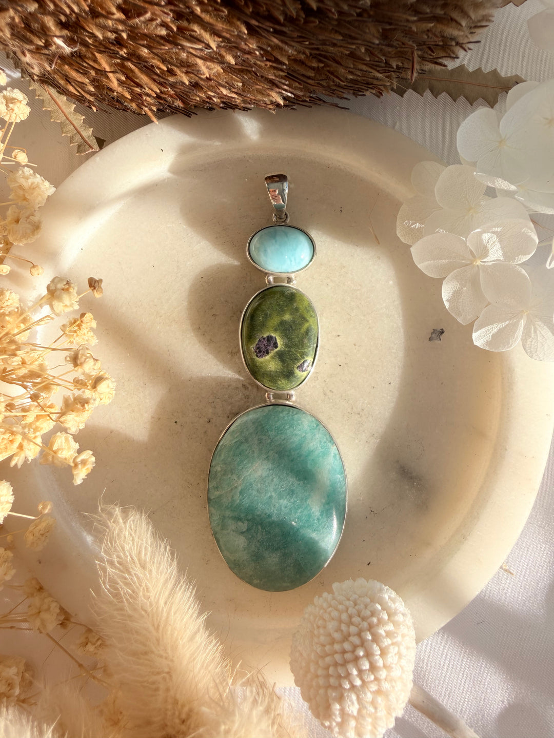 Amazonite, Atlantisite & Larimar Silver Pendant