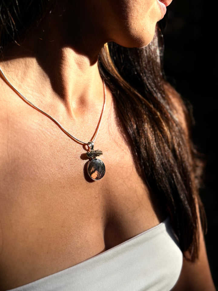 Labradorite & Moldavite Silver Pendant