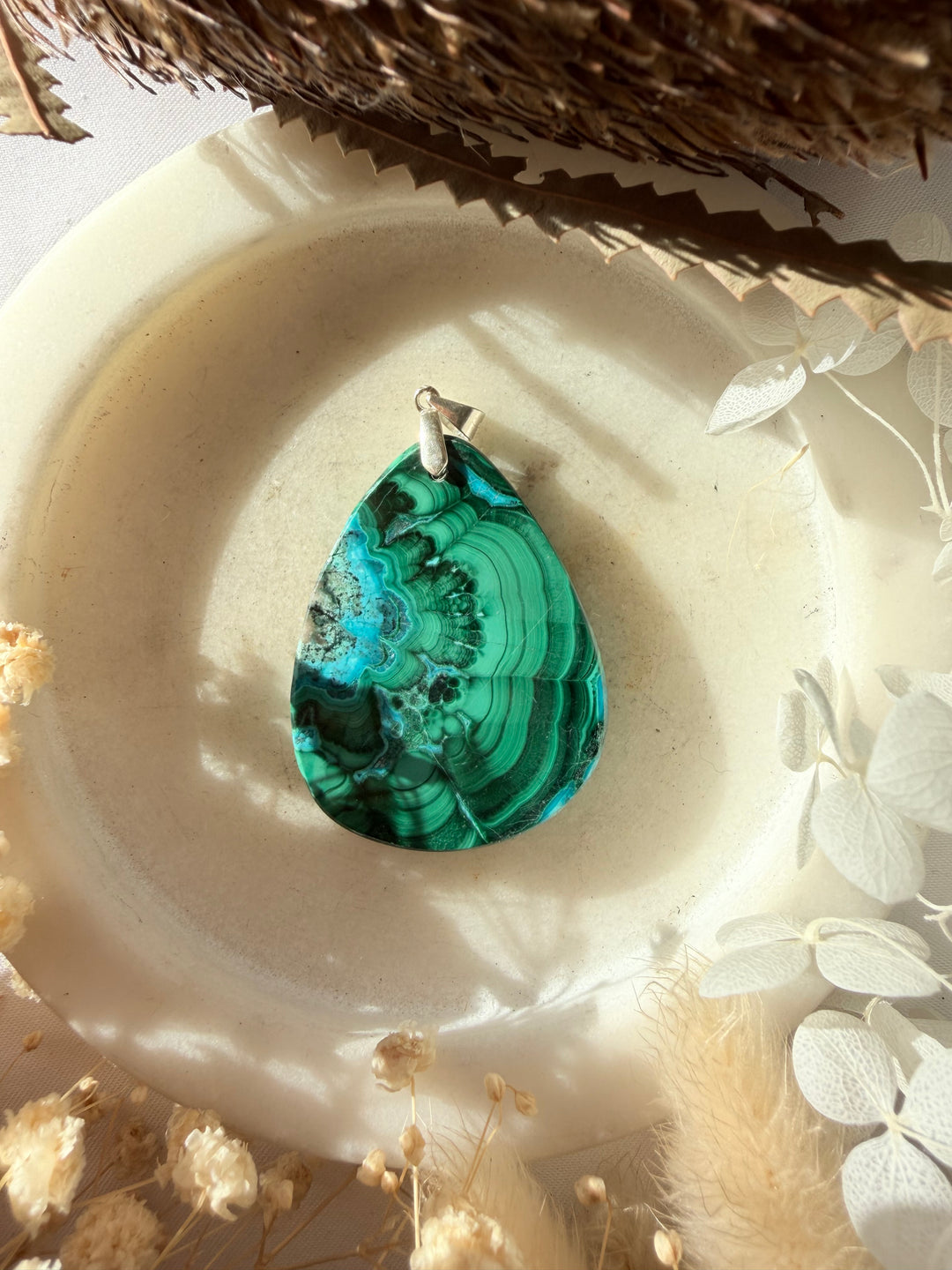 Malachite Chrysocolla Silver Pendant