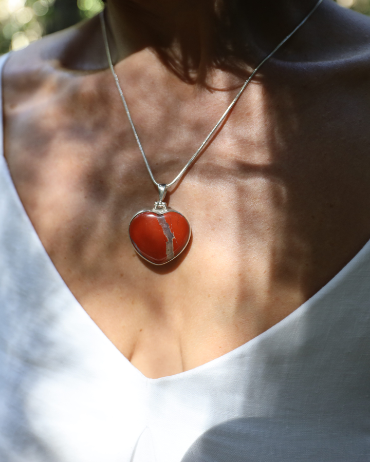 Red Jasper Heart Silver Pendant