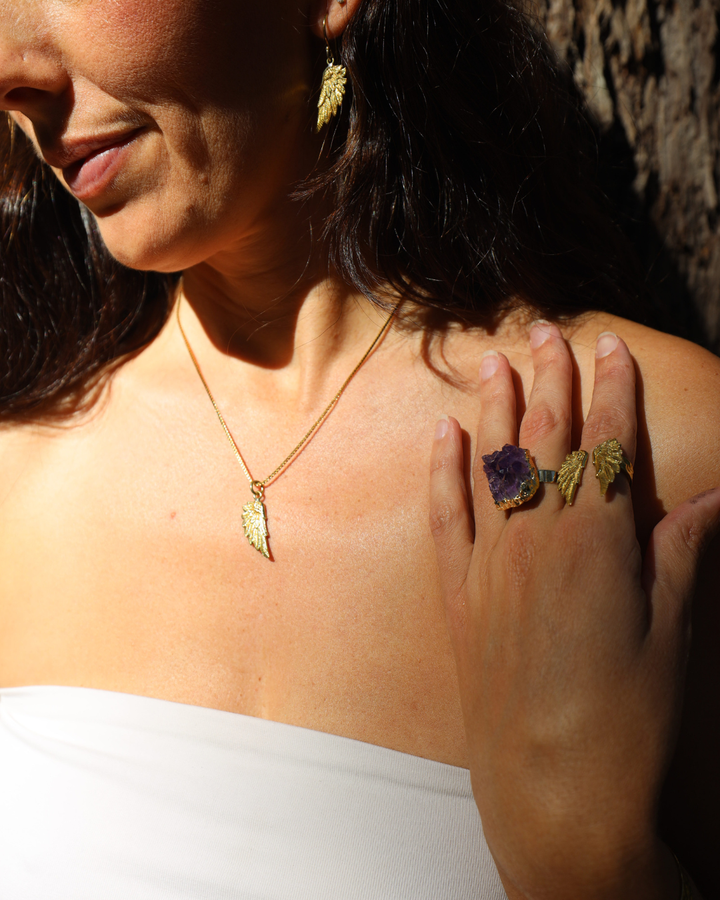 Amethyst Aura Gold Plated Adjustable Ring