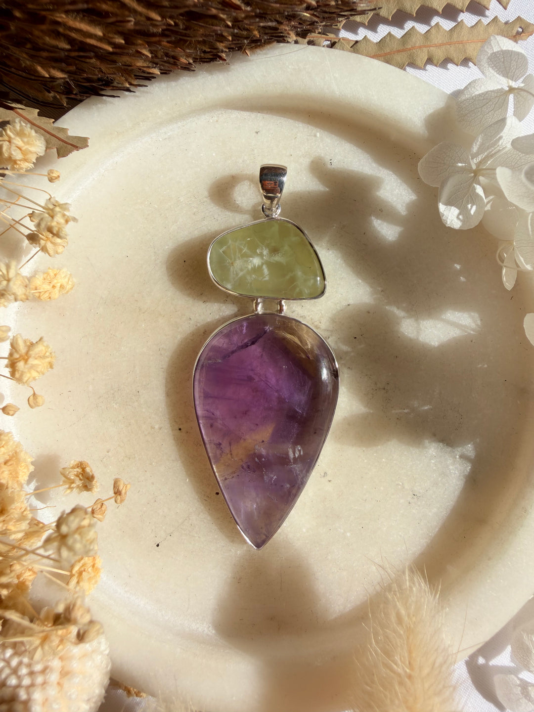 Ametrine & Prehnite Silver Pendant